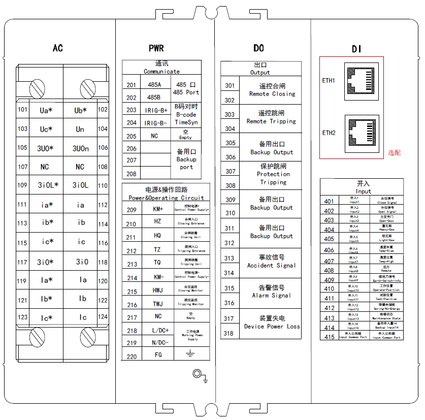 DSP822 變壓器保護(hù)測控裝置端子圖