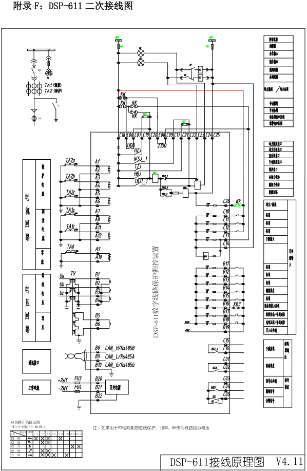 DSP-611系列數(shù)字線路保護(hù)測控裝置接線圖