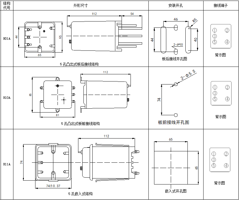 DX-11、DX-11A、DX-11Q、11A/Q型信號(hào)繼電器尺寸圖